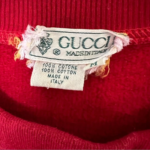 Vintage Gucci Red Crewneck Sweatshirt with Navy Embroidered GG Logo-Medium - Picture 5 of 8